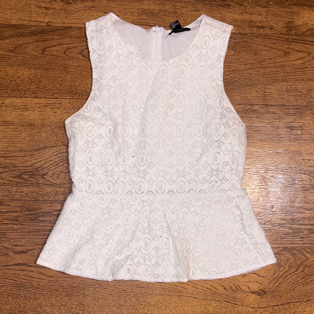 Forever 21 White Lace Peplum Tank